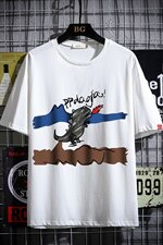 2021夏季新网格挂拍日系大码男已注册卡通印花短袖T恤T1083-P25，男装T恤，电商A001