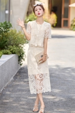 时尚蕾丝两件套裙2025年夏季新款流行气质设计感上衣半身裙套装女，女装套装/套裙，润尚靓点