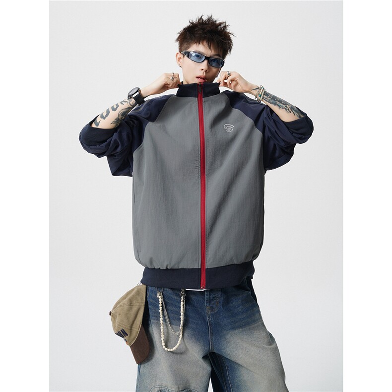 jk2559-特P60控108100聚酯纤维拼接特色夹克条纹外套男,男装夹克,电商B370