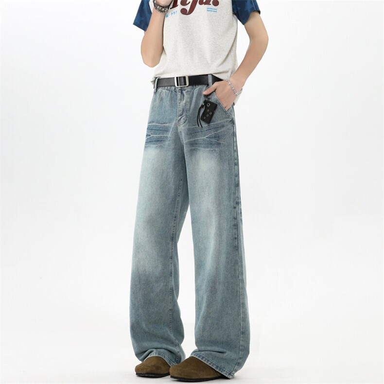 现货高品质美式闪电纹水洗宽松微喇叭牛仔裤GK80-特P45-限价78，男装牛仔裤，星座310A-1