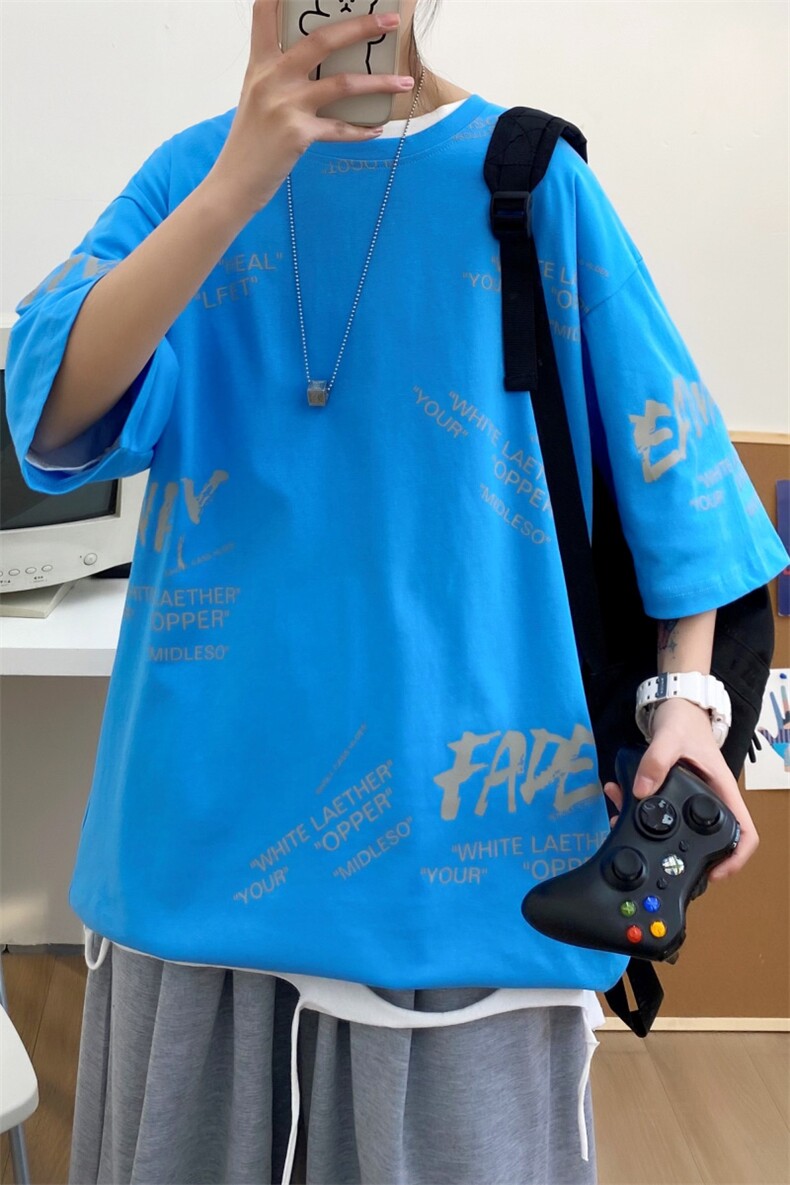 夏季短袖t恤男潮流港风中袖休闲上衣A210-A8329-P25,男装T恤,星座210-3