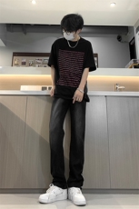 现货渐变拉链黑色牛仔裤男大码修身直筒裤K5804-K5805-P50，男装牛仔裤，星座205