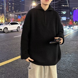 高领毛衣男秋冬季宽松针织衫大码慵懒风打底半拉链外套MY246 P50图片