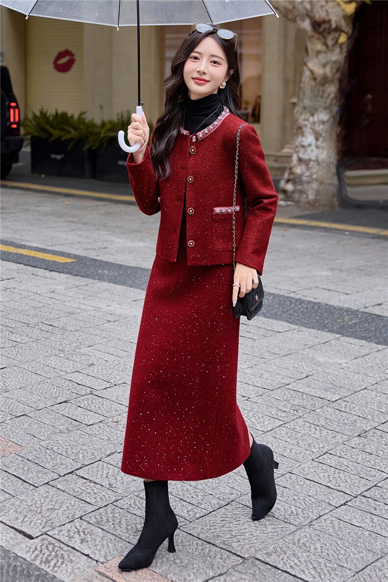 【bao款现货已出】2025冬装新款新娘回门服敬酒服钉钻两件套25毛,女装套装/套裙,雅静靓衣