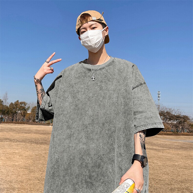 直播得物品质二开240克重磅纯棉水洗纯色光版T恤SX09支持独立包装,男装T恤,电商A486-1