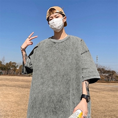 直播得物品质二开240克重磅纯棉水洗纯色光版T恤SX09支持独立包装，男装T恤，电商A486-1