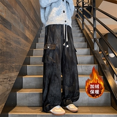 秋冬扎染加绒加厚大口袋工装裤灯芯绒休闲裤A583特P45控78，男装工装外套，电商A309