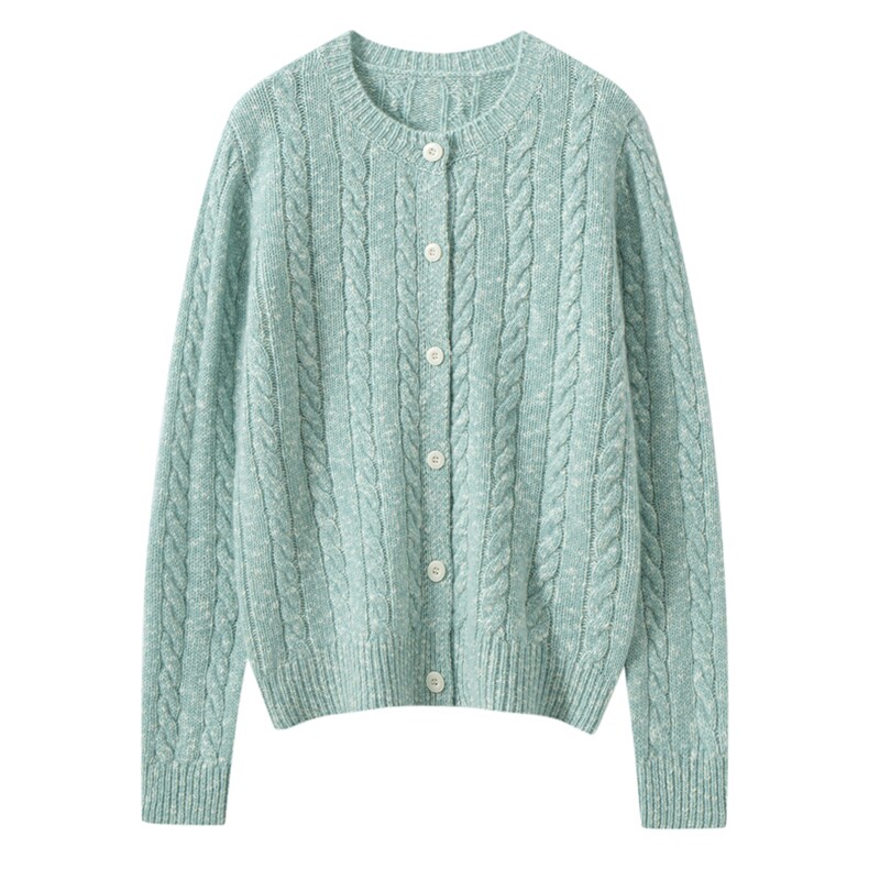 HE|DUNCAN大肚纱50%山羊绒50%羊毛~宽松加厚针织开衫女圆领外套，女装羊绒衫，萨奥羊绒