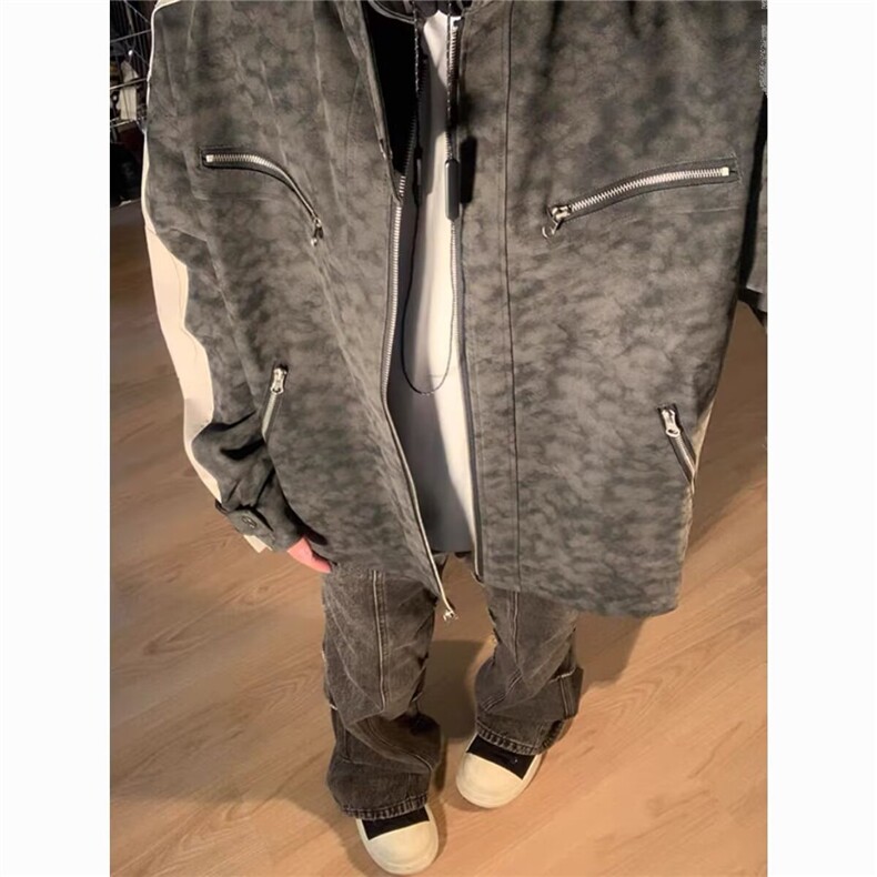 W701-P75复古水洗做旧PU皮夹克男款秋冬cleanfit高级感垫肩,男装夹克,电商B323A