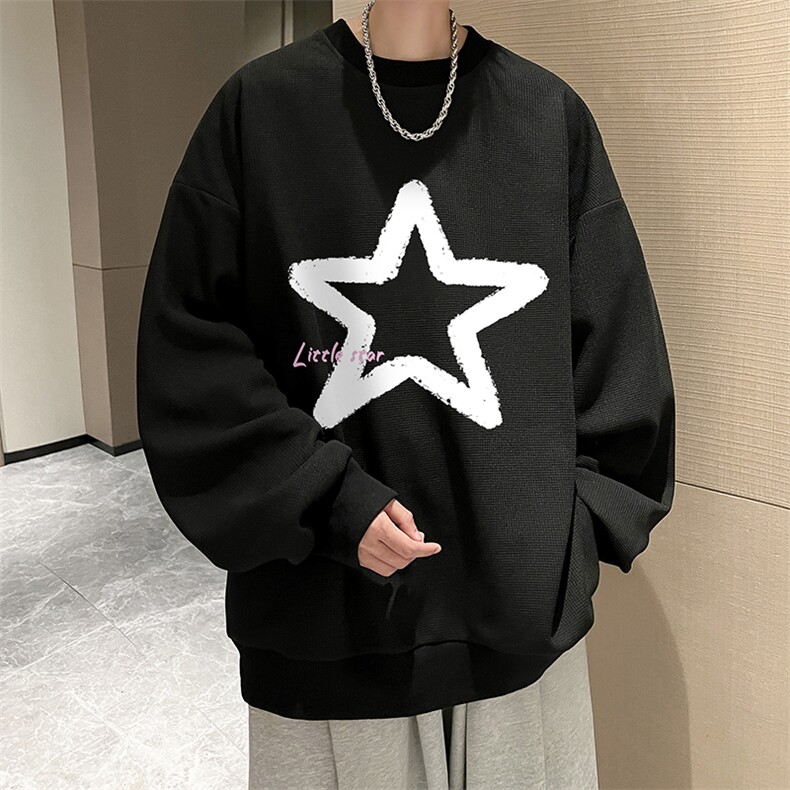 华夫格卫衣圆领卫衣男大码长袖t恤男外套HW76286-P30加绒款-P40,男装卫衣,电商A040