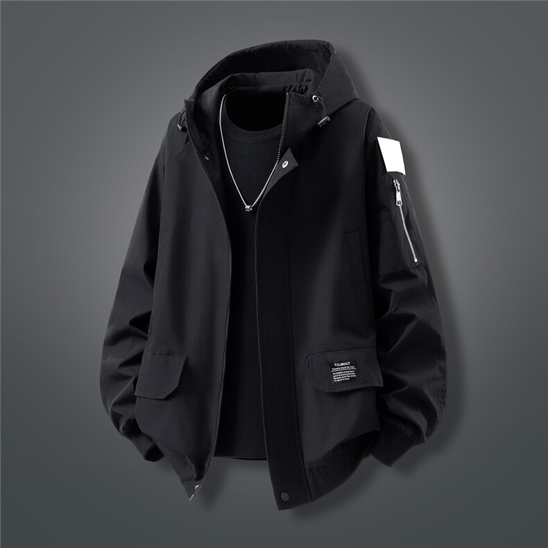 可二开发光贴片连帽工装冲锋衣大码M-5XL夹克男JK78076P85控128,男装夹克,星座227-7