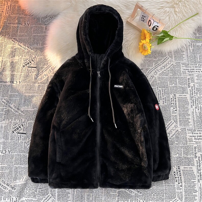 特批60冬季新品连帽仿兔毛棉服保暖加绒加厚潮流贴标休闲棉衣3801,男装棉衣,电商A128