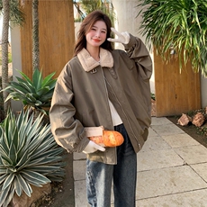 2025冬装新款毛绒翻领夹棉工装棉服7303-P195-K288，女装棉衣/棉服，浙宝152