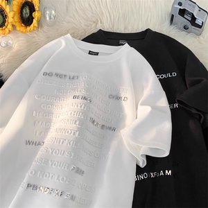 字母短袖T恤男夏季宽松打底衫重磅潮牌高街情侣半袖衣服LW544-p43