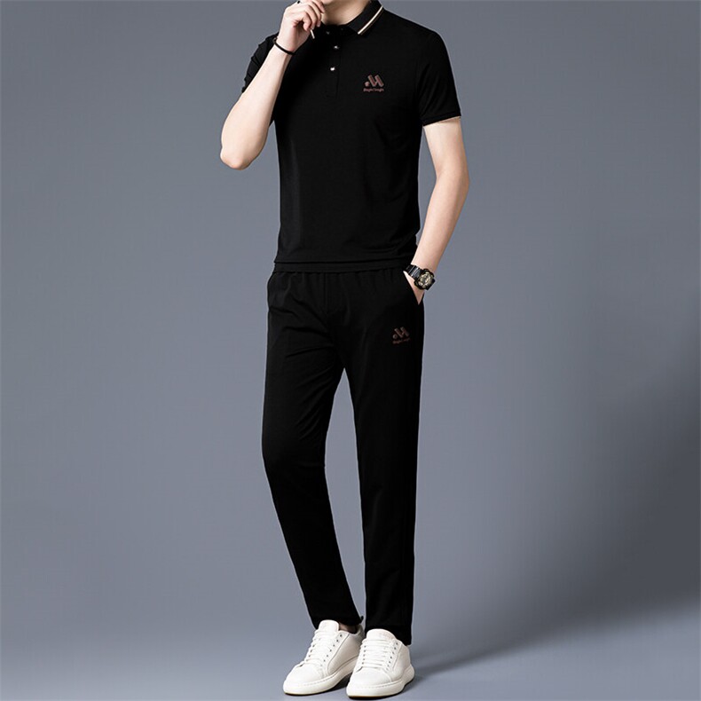 HP5088夏季新款男士休闲套装刺绣男装百搭二件套翻领,男装休闲套装,电商B360