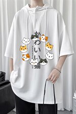 LD54215-P45连帽短袖t恤男大码胖子带帽五分袖中袖，男装T恤，电商A040