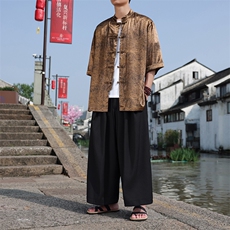 新中式大码七分袖衬衫2025夏季新款男立领大码盘扣上衣CS2461-P60，男装衬衫，电商A008