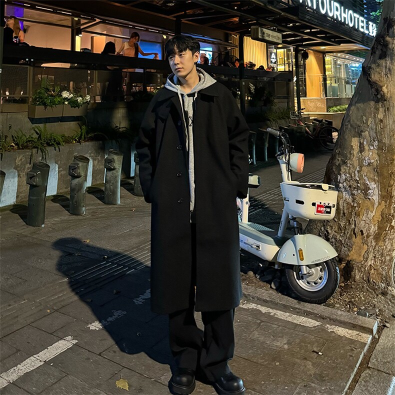 现货~韩系长款呢子大衣cleanfit过膝加长风衣外套Y906-P135,男装风衣,星座1004-3