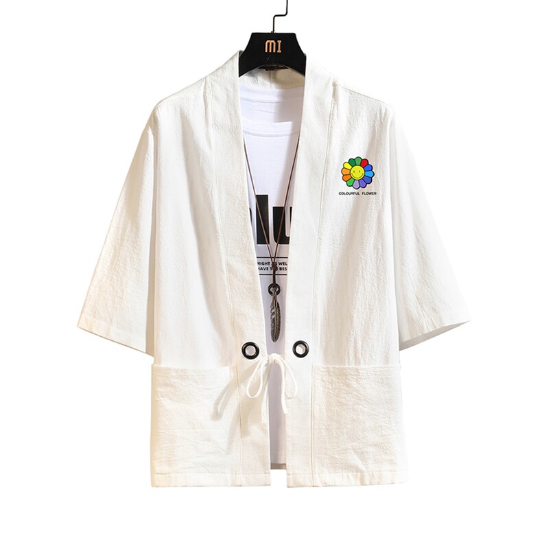 HF59101-P40风汉服男开衫外套七分袖道袍砖墙挂拍,男装民族服装,电商A040A