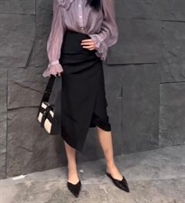 2022秋季新款褶皱开叉气质半身裙，女装半身裙，L·H·X