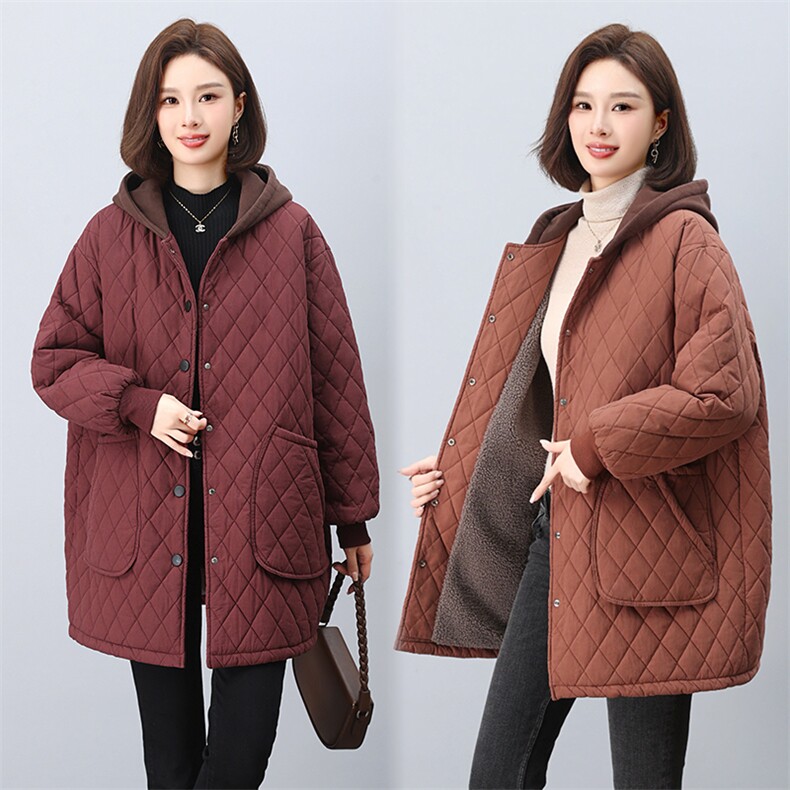 时尚保暖女款棉服冬季加绒加厚外套修身显瘦长款棉衣，女装棉衣/棉服，悦见她