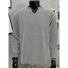 美式高街千鸟格子长袖T恤男女亨利V领英伦雅痞休闲宽松长袖打底衫，男装T恤，电商A443