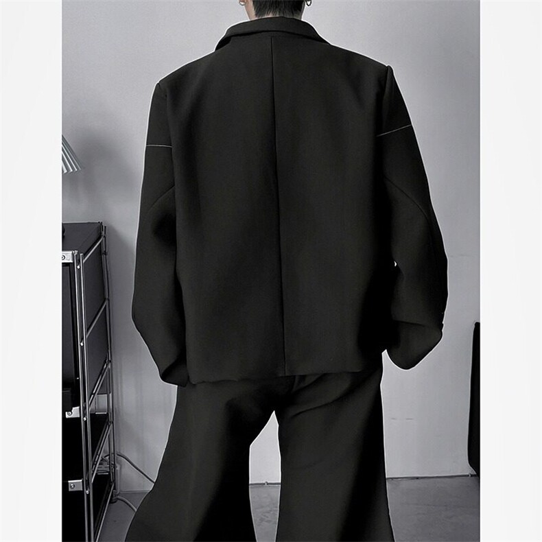 【有货】DXZ54-P65黑色短款垫肩西装外套男老钱风穿搭dk西服夹克,男装夹克,星座603-2