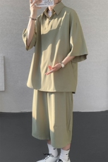 TZ778-特P55控98夏季冰丝七分裤短袖衬衫大码T恤套装，男装牛仔裤，电商A059