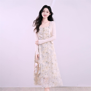 碎花连衣裙两件套法式洋气减龄仙女裙套装女图片