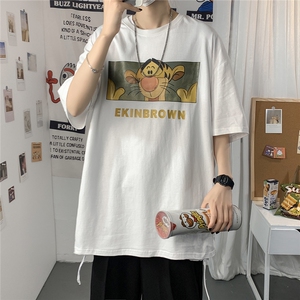2021港风圆领青春休闲大码运动日系原宿潮流男士短袖宽松728F25图片