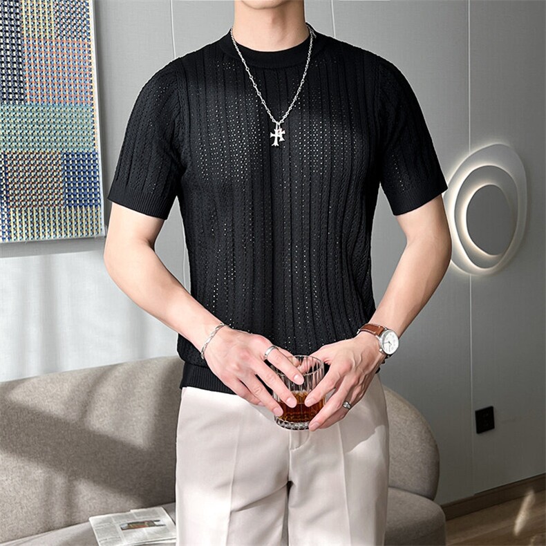 网图现货复古轻熟风镂空冰丝透气修身T恤上衣打底衫RM905-P48,男装T恤,星座1005-4