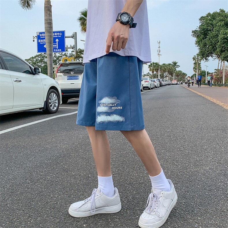 K207P25外景学生青年情侣五分裤宽松潮流百搭港风云朵印花糖果,男装休闲裤,电商A026-1