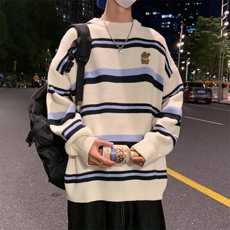 趣刺卡通绣针织衫男圆领宽松套头M678P40，男装针织衫/毛衣，星座1116-2
