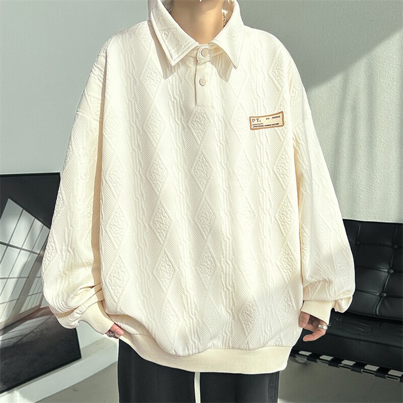 2025春季翻领贴标男贴标潮提花潮牌青少年复古Polo卫衣W325-P48,男装卫衣,电商A001