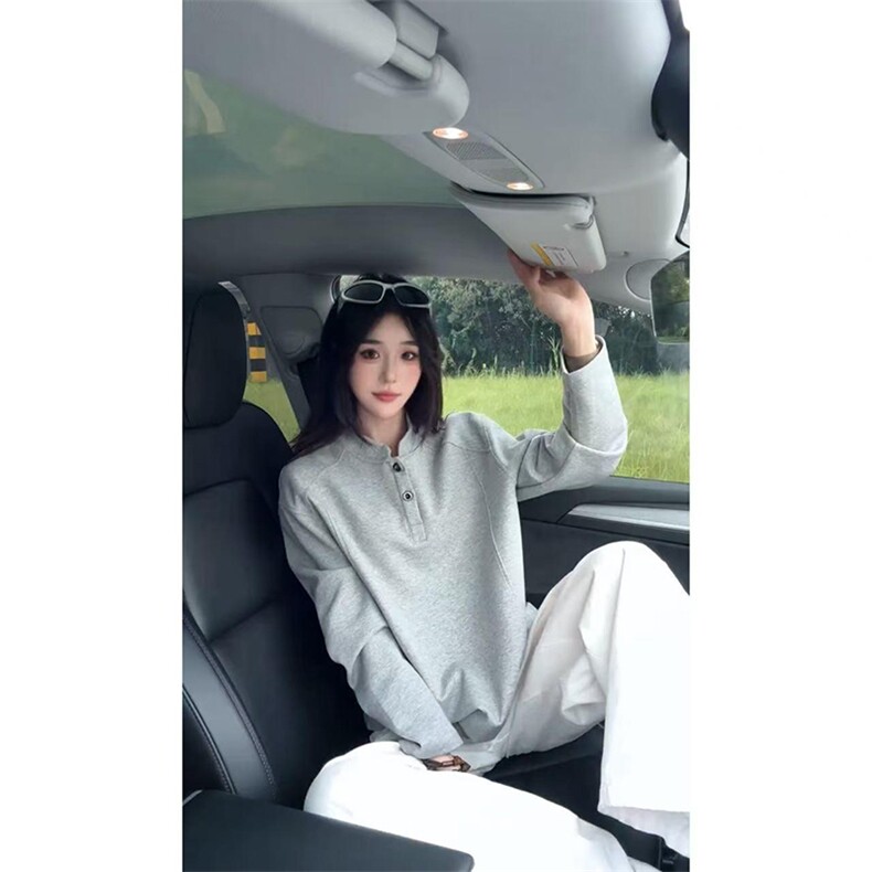 抖音得物品质美式高街重磅曼巴棉拼接cleanfit亨利领卫衣长袖T恤,男装T恤,电商A486-1