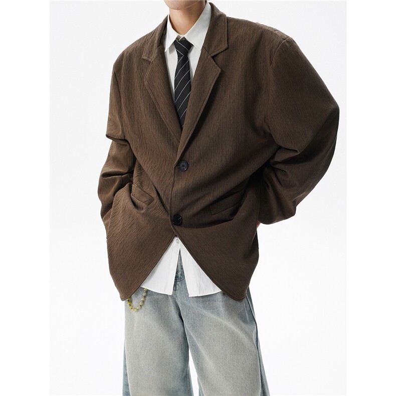 廓形肌理感西服美式休闲西装外套男复古痞帅高级感宽松慵懒XF002，男装西服套装，电商B312