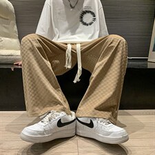 2025秋冬现货男装格子宽松休闲直筒运动裤新款潮流长裤DM157-P40，女装休闲裤，电商D321-1