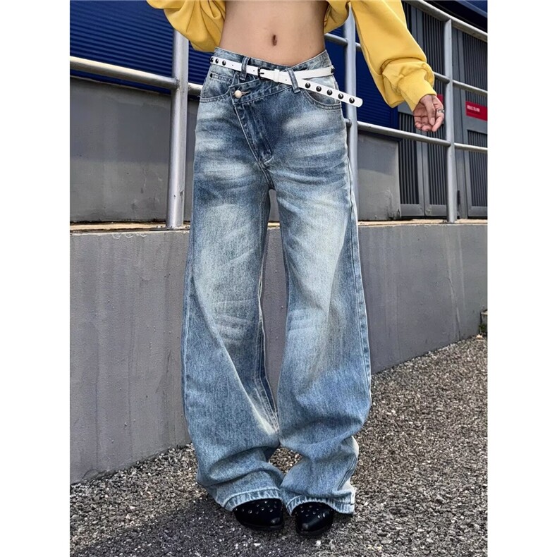 阔腿牛仔裤女春秋季新款高腰宽松休闲直筒拖地长裤子NZ1519,男装牛仔裤,星座516A