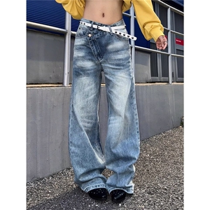阔腿牛仔裤女春秋季新款高腰宽松休闲直筒拖地长裤子NZ1519图片