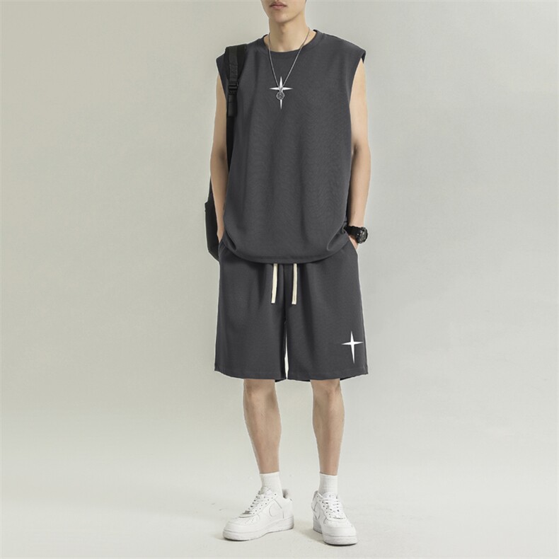 无袖t恤夏季冰丝篮球运动服短袖短裤休闲背心套装TZ86-特批68,男装休闲套装,星座718
