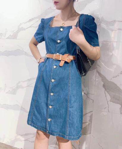 新款腰带牛仔连衣裙，女装连衣裙，天使格格