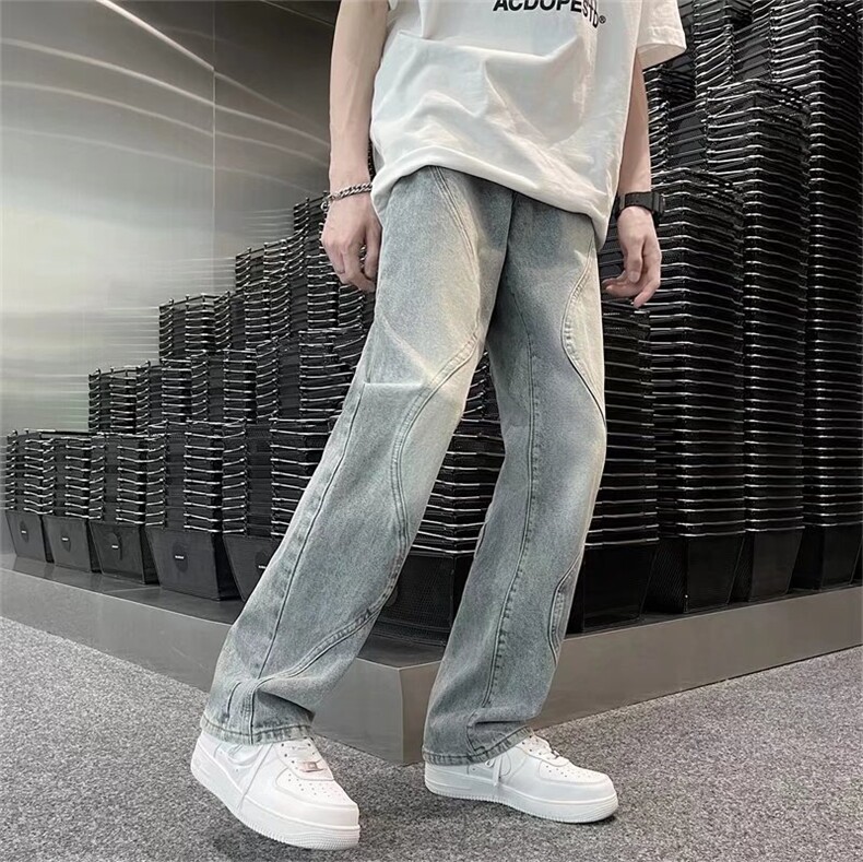 潮不规则轮廓线水洗宽松牛仔裤男女美式嘻哈长裤N0883-P48,男装牛仔裤,星座308B-1