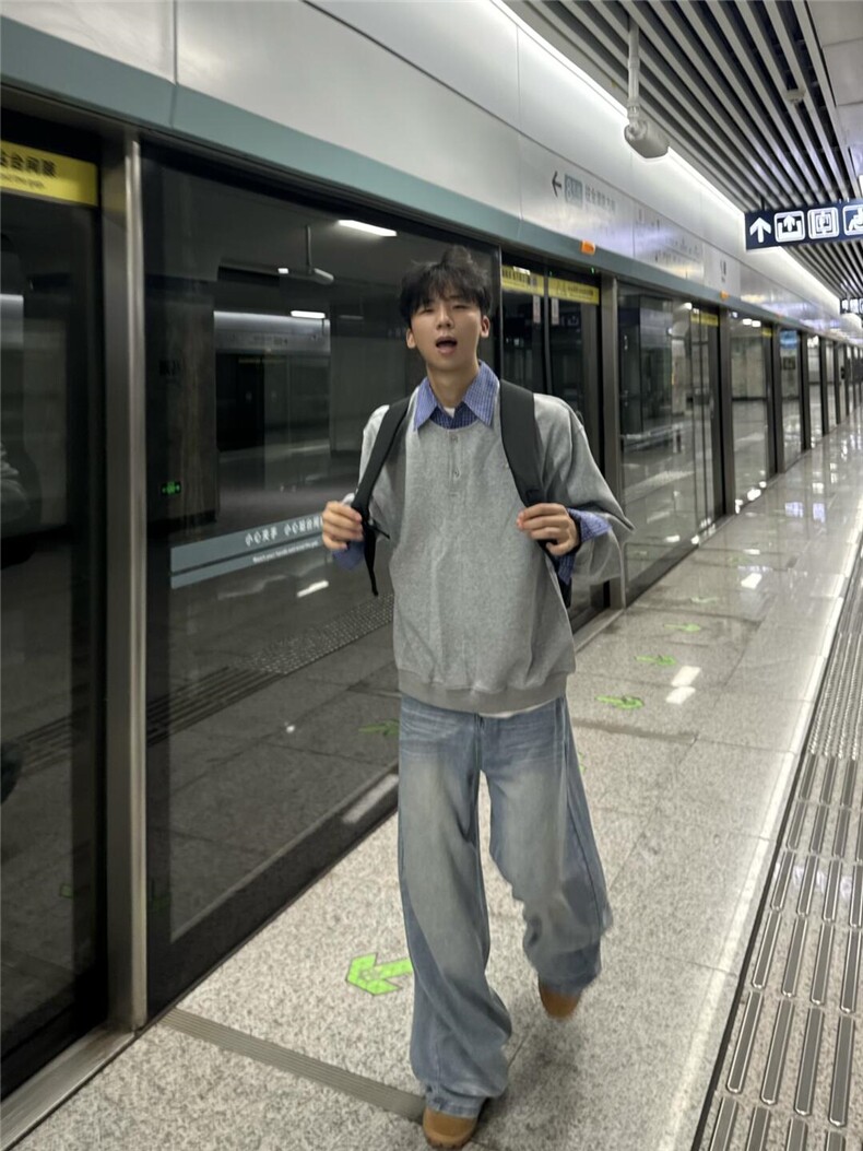 网图-WY10-P5825春装假两件套头卫衣格子拼接上衣套头衫内搭,男装卫衣,电商B327
