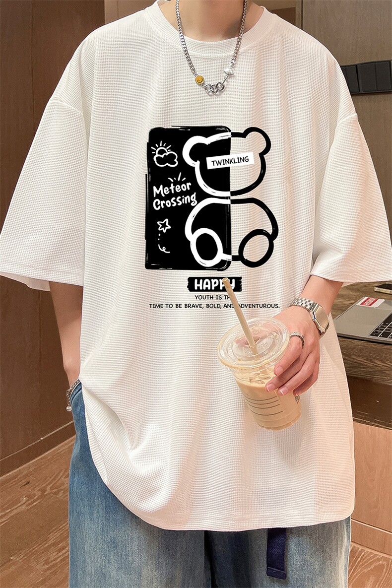 华夫格t恤男短袖男大码五分袖酒店风HT73352-P22,男装T恤,电商A040