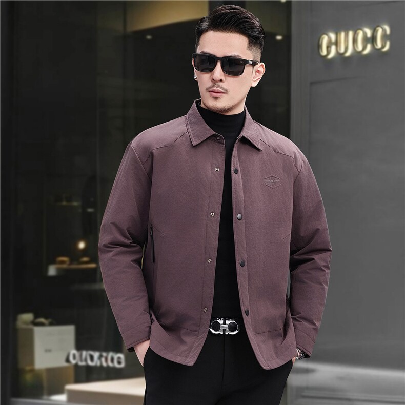 2025新款男翻领90绒子羽绒服夹克商务休闲上衣简约通勤工装风外套，男装夹克，钱塘723