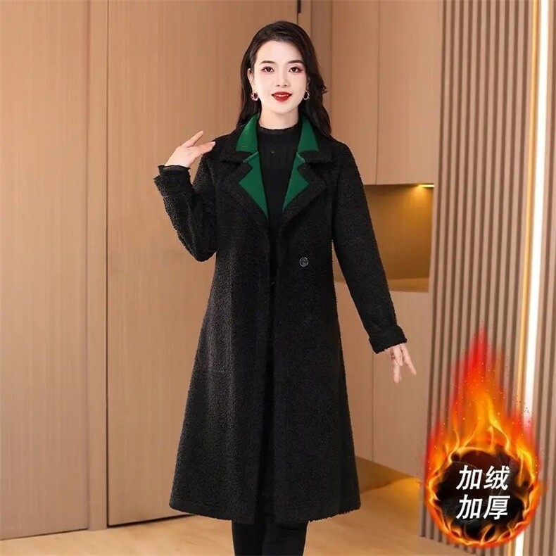 【大货已出】两面穿加厚毛呢大衣女新款中长款小香风呢子外套,女装羊羔毛/颗粒绒,韩蔻秀