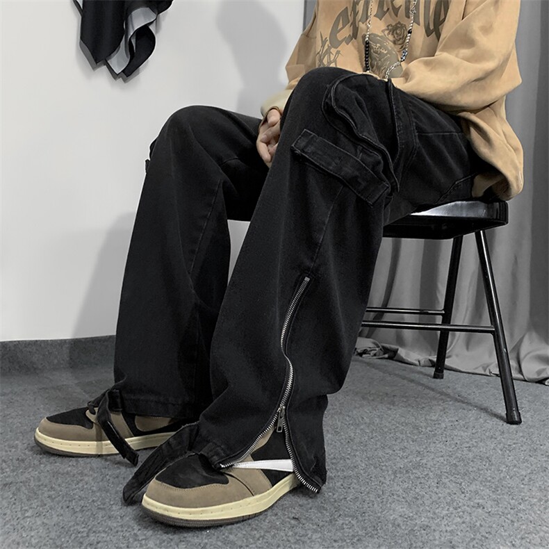 美式工装牛仔裤男秋季拉链水洗做旧直筒阔腿长裤子N0820-P50,男装牛仔裤,星座308B-1