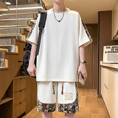 夏季套装男拼接休闲运动套装五分短裤T恤两件套潮A266-TZ9908-P50，男装T恤，电商A266