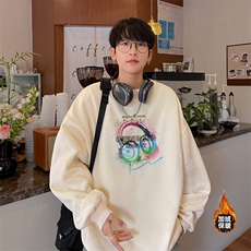 重磅加绒圆领卫衣男美式音乐耳机印花卫衣男潮牌无帽校服内搭，男装卫衣，星座715-4