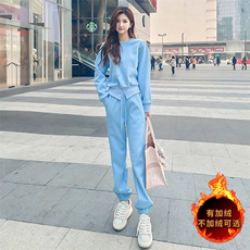 气女春季新款韩系圆领订扣设计感卫衣束脚裤两件套，女装套装/套裙，江南